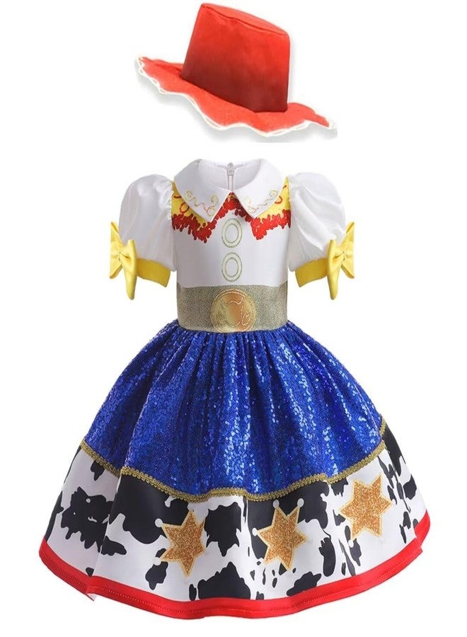 Lgandpg Jessie Costume for Little Girls Cowgirl Sequins Dress with Hat Red - Image 1